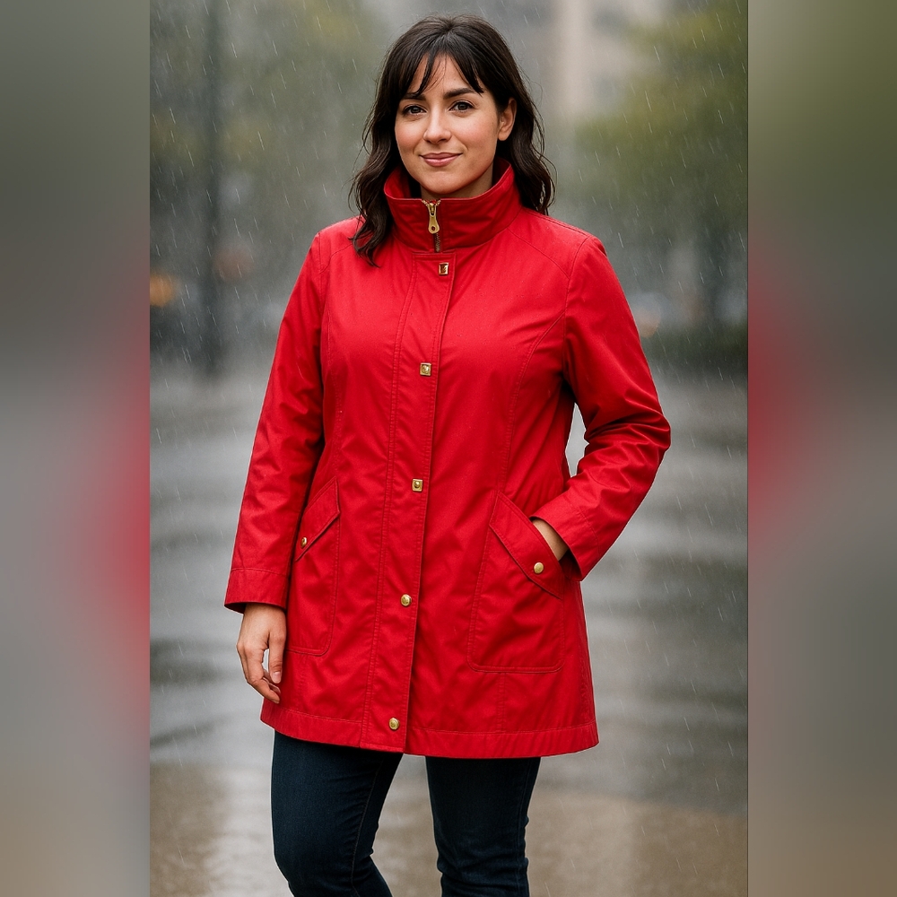 Exquisite Women's Red Rain Jacket With Buit-in Hood